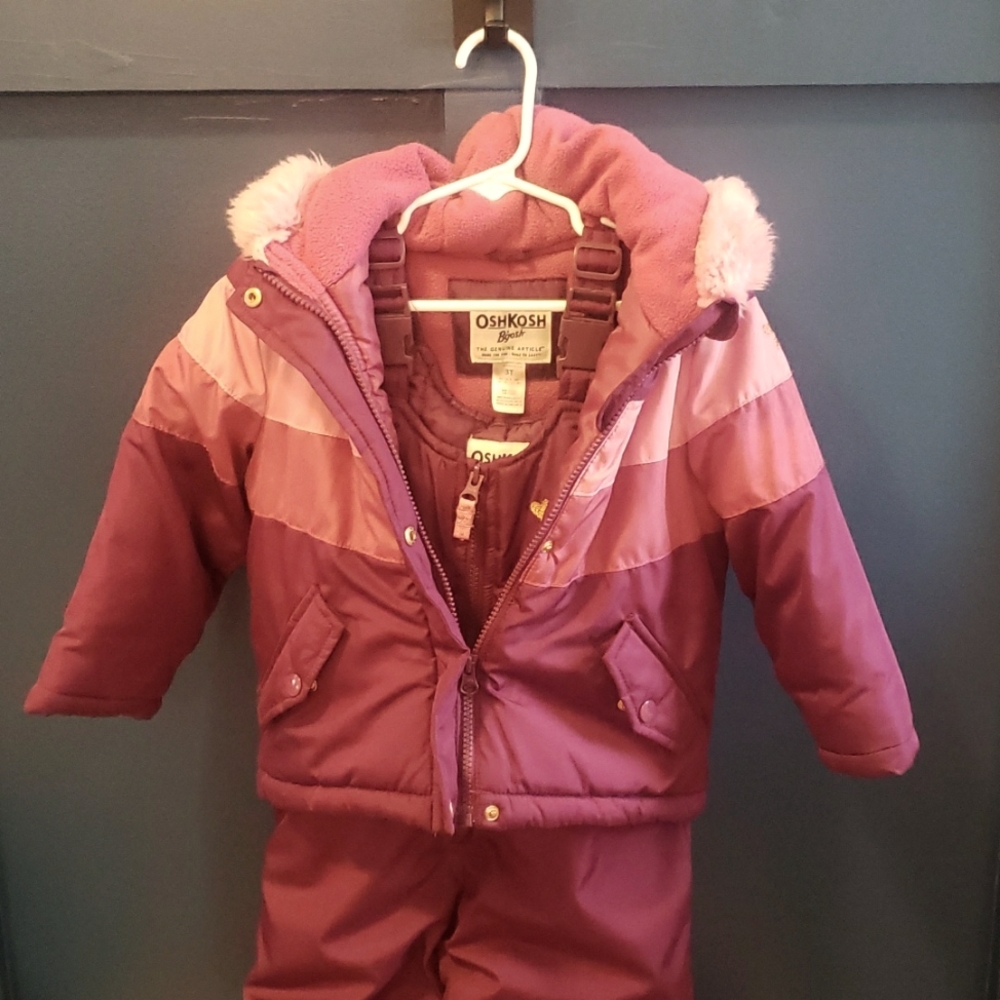 Toddler Size 3T Oshkosh Bigosh coat and snow pant Burgundy and pink